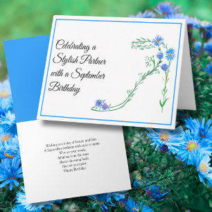Carte Bon Septembre Anniversaire Partenaire Blue Asters