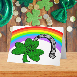 Carte Bon Shamrock de chance, Arc en ciel et fer à cheva