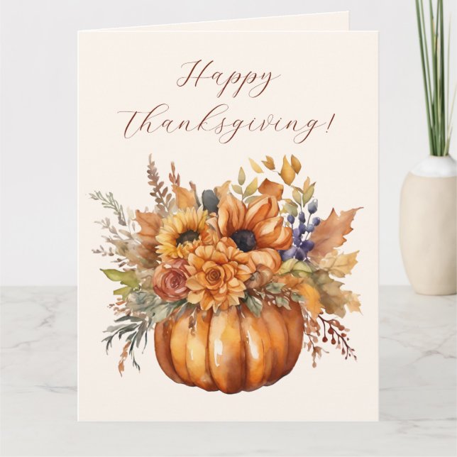 Carte Bon thanksgiving-Citrouille avec Fleurs- (Devant)