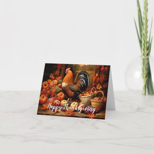 Carte Bon thanksgiving Cornucopia Chute Harvest Poulet (Devant)