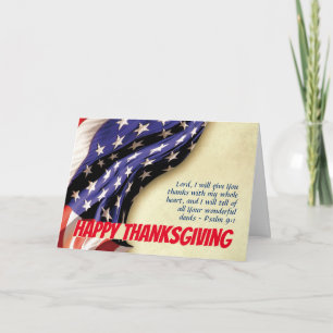 Carte BON THANKSGIVING Drapeau américain Écriture