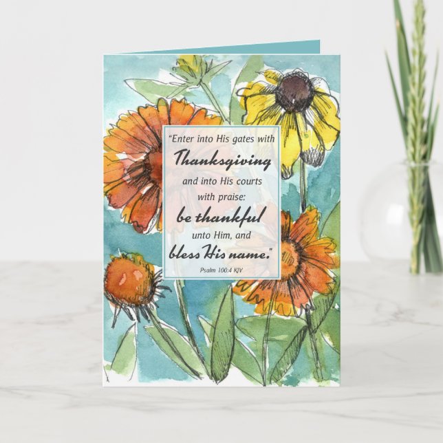Carte Bon thanksgiving Écriture Psaume automne fleurs (Devant)