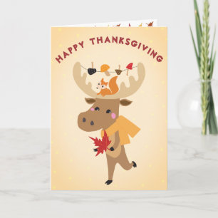 Carte Bon thanksgiving Moose Fall Leaves