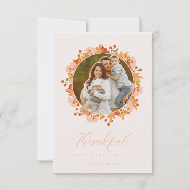 Carte Bon thanksgiving Script Garland Feuilles Photo (Devant)