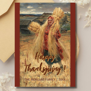 Carte Bon thanksgiving vintage après la récolte de foin