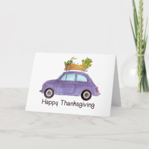 Carte Bon thanksgiving violet rétro Fiat 500