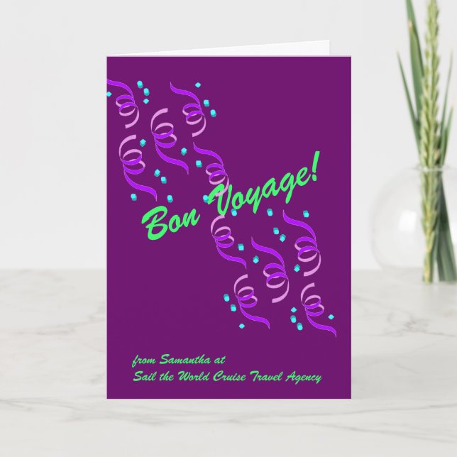 Carte Bon voyage Voeux en violet P4C (Devant)