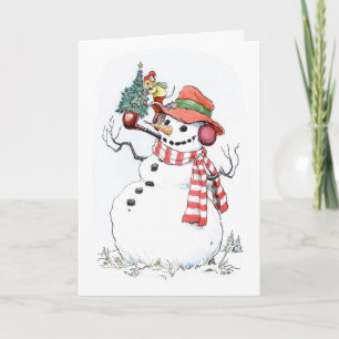 Carte Bonhomme de neige arbre de Noël
