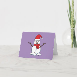 Carte Bonhomme de neige avec bonnet rouge et écharpe