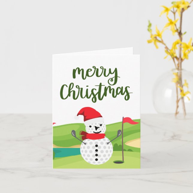 Carte Bonhomme de neige de golf pour golfeur Joyeux Noël (Fleur jaune)