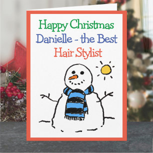 Carte Bonhomme de neige Design Joyeux Noël à un coiffeur