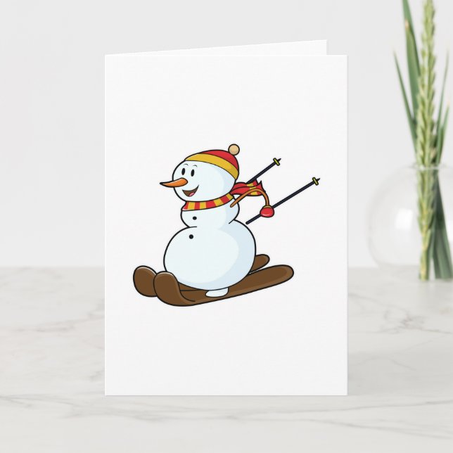 Carte Bonhomme de neige en skieur avec skis et casquette (Devant)