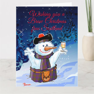 Carte Bonhomme de neige festif écossais