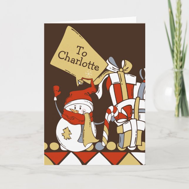 Carte Bonhomme de neige mignon avec cadeaux de Noël pers (Devant)