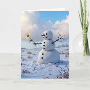 Carte Bonhomme de Neige Pensant à Vous Tenant une Margue