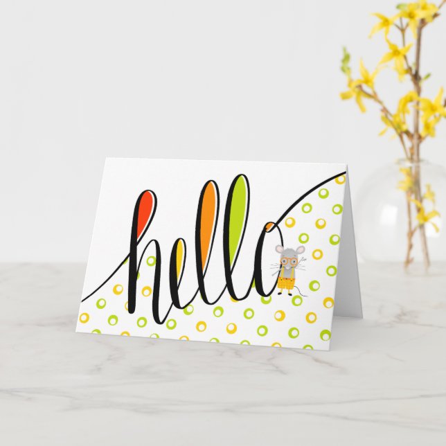 Carte Bonjour à la main avec une jolie souris illustrati (Fleur jaune)