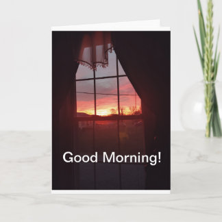 Carte Bonjour à nouveau jour, beau lever de soleil,
