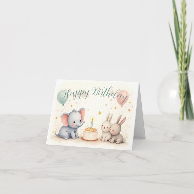 Carte Bonjour à tous avec des amis animaux (Devant)