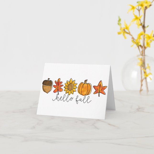 Carte Bonjour Automne Acorn Sunflower Feuilles et Citrou (Fleur jaune)