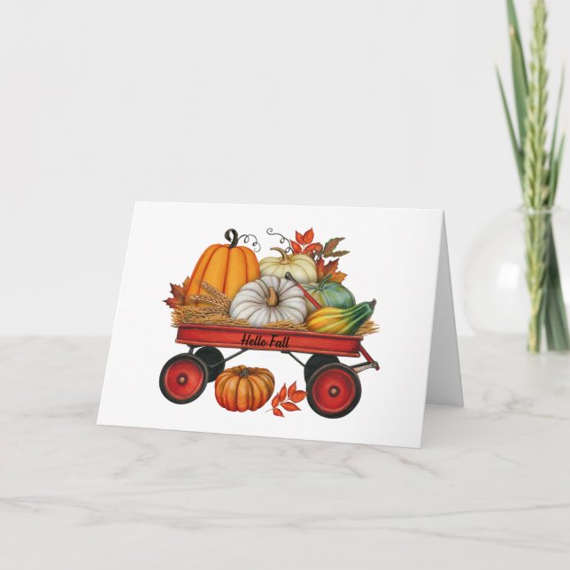 Carte Bonjour Automne Rustique Pays Wagon avec Citrouill (Devant)
