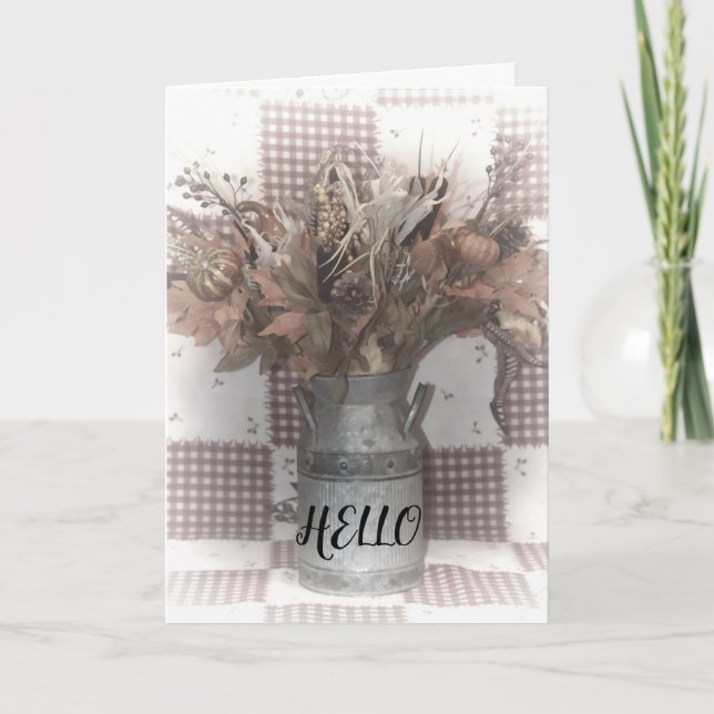 Carte Bonjour avec feuilles dans le vieux lait Jug (Devant)