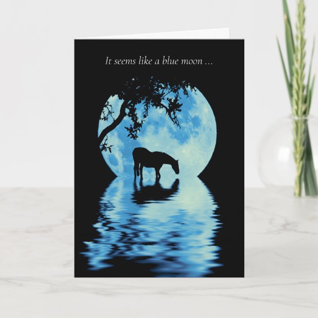 Carte Bonjour Beau Cheval et Grande Lune Bleue (Devant)