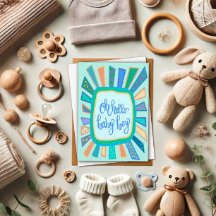 Carte Bonjour bébé garçon Whimsical mignon bleu moderne