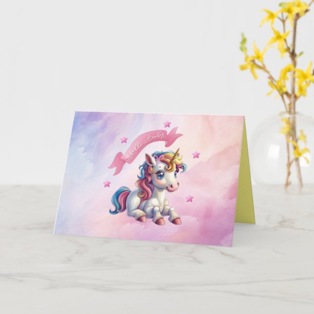 Carte Bonjour conception de licorne bébé (Fleur jaune)