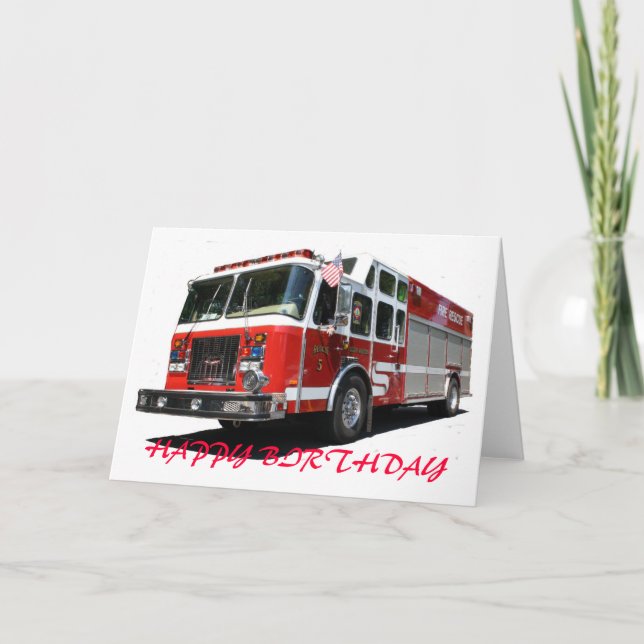 Carte BONJOUR D'ANNIVERSAIRE Camion-feu (Devant)