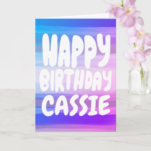 Carte BONJOUR D'ANNIVERSAIRE Colorée Aquarelle rayures P (Orchidée)