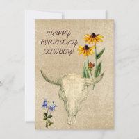 BONJOUR D'ANNIVERSAIRE COWBOY OLD WEST SKULL CARD