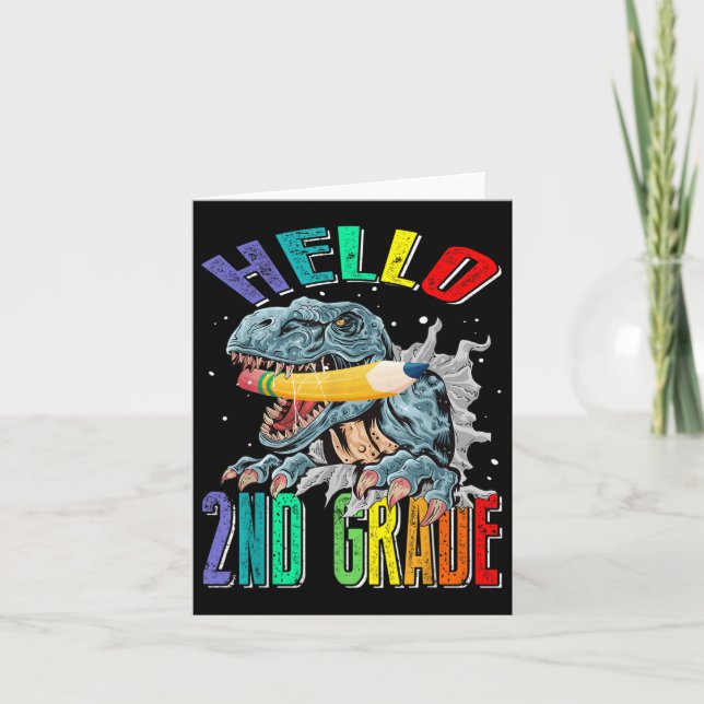 Carte Bonjour Dinosaure De 2E Année Retour À L'École (Devant)