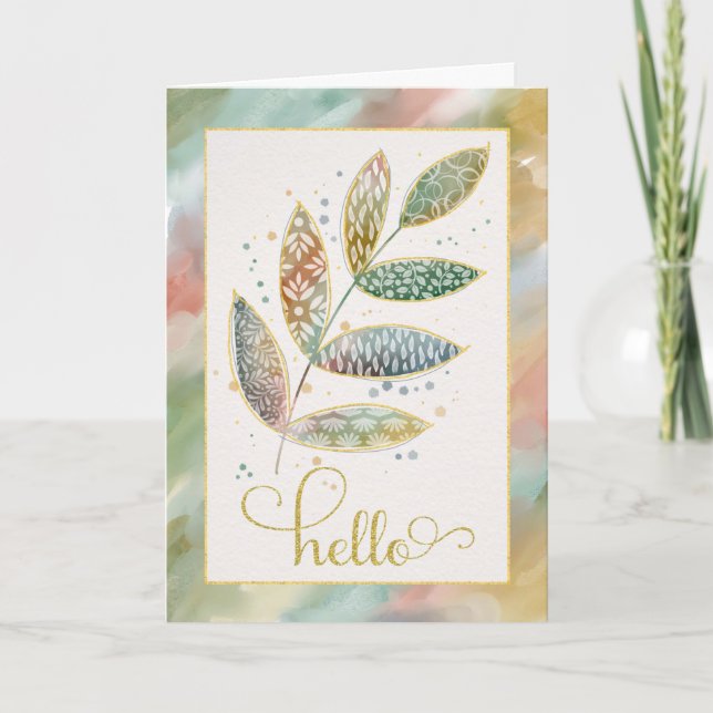Carte Bonjour Feuilles de Parties scintillant aquarelle (Devant)