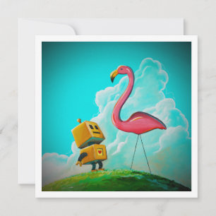 Carte Bonjour Flamant rose Robot Pinky - Mini impression