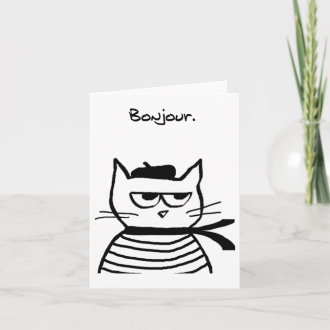Carte Bonjour French Cat Funny (Devant)