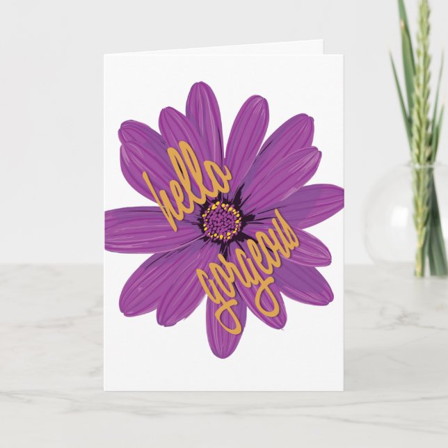 Carte Bonjour Gorgey Bold violet orange fleur (Devant)