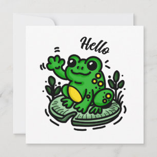 Carte Bonjour    Grenouille sur la main Lily Pad tirée