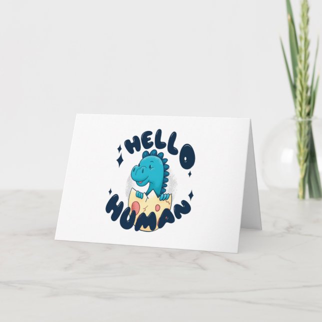 Carte Bonjour humain drôle Dinosaure (Devant)