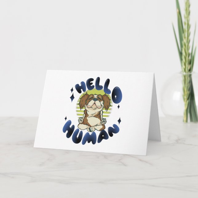 Carte Bonjour humain Méditer chien de yoga (Devant)