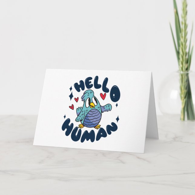 Carte Bonjour humain mignon oiseau (Devant)