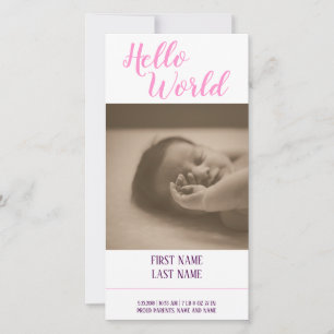 Carte Bonjour le Monde - annonce de naissance avec photo