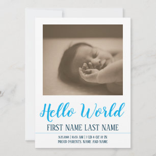 Carte Bonjour le monde - annonce de naissance avec photo