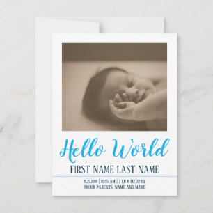 Carte Bonjour le Monde - annonce de naissance avec photo
