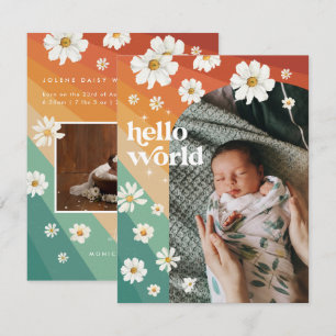 Carte Bonjour le monde   Annonce de naissance rétro boho