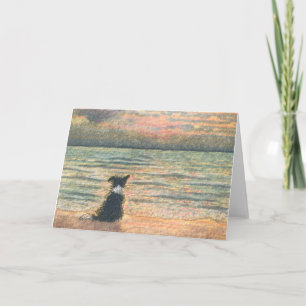 Carte Bonjour, Matin. Bordure Collie Chien