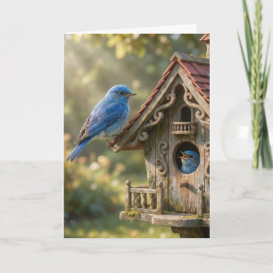 Carte Bonjour Merlesbleus sur une maison d'oiseau victor