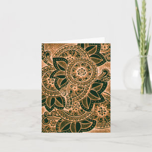 Carte Bonjour Neon Orange Noir Damask Inde Mandala Blank