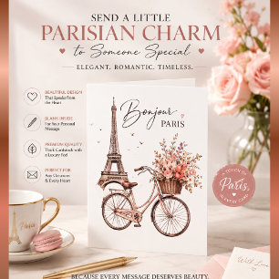 Carte Bonjour Paris Tour Eiffel Vélo Fleurs Message de b