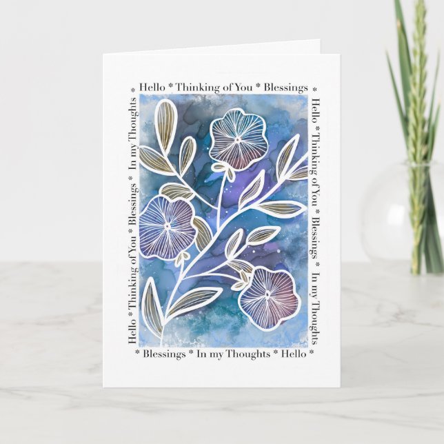 Carte Bonjour Penser de vous Fleurs sur l'encre d'alcool (Devant)