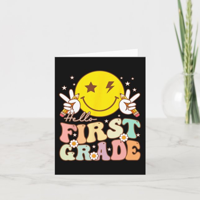 Carte Bonjour première année Hippie Sourire visage 1ère  (Devant)